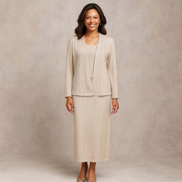 RM Richards Gold Glitter Formal Skirt Suit Set Mother Of Bride Evening Dress 2PC - Picture 4 of 10